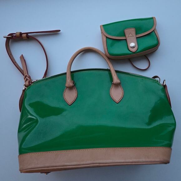 Dooney & Bourke Patent Darcy Satchel Double Handle Grass Green Handbag - Picture 6 of 15